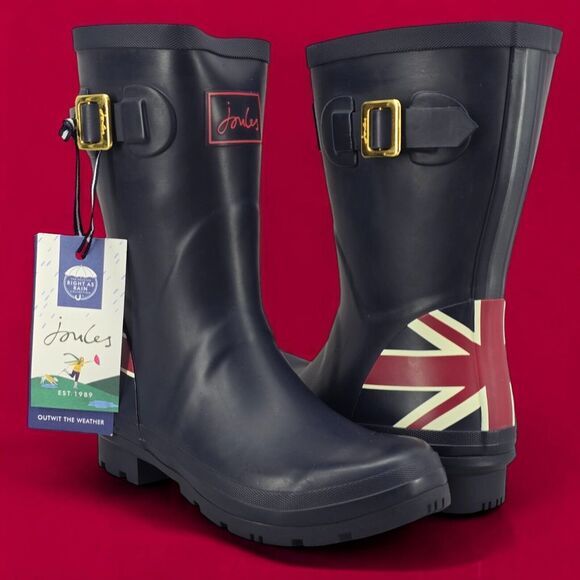 New‎ Joules Rain Boots Mid Calf Molly Welly Union Jack Flag Size US: 6 UK: 4 - Picture 1 of 12